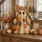 🎃✨Beleuchteter Vintage Patchwork-Geist – Halloween Deko mit warmem Licht, Batteriebetrieb, Farmhouse-Stil