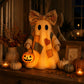🎃✨Beleuchteter Vintage Patchwork-Geist – Halloween Deko mit warmem Licht, Batteriebetrieb, Farmhouse-Stil