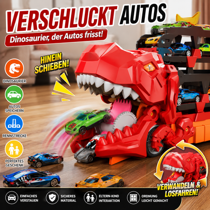 🦖 Der Dinosaurier, der Autos frisst! Transporter, Rennstrecke & Spielzeug in einem
