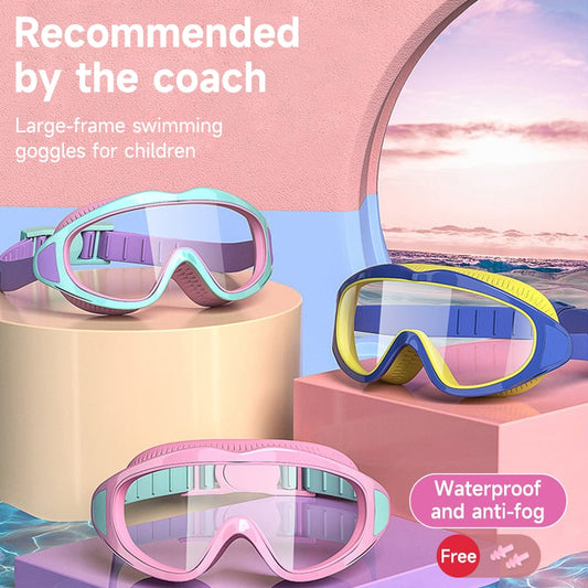 🔥HD-Schwimmbrille für Kinder mit großem Rahmen, wasserdicht und beschlagfrei