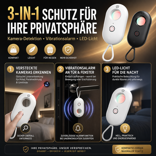🔍 Tragbarer Kameralinsen-Detektor mit Vibrationsalarm & LED-Licht