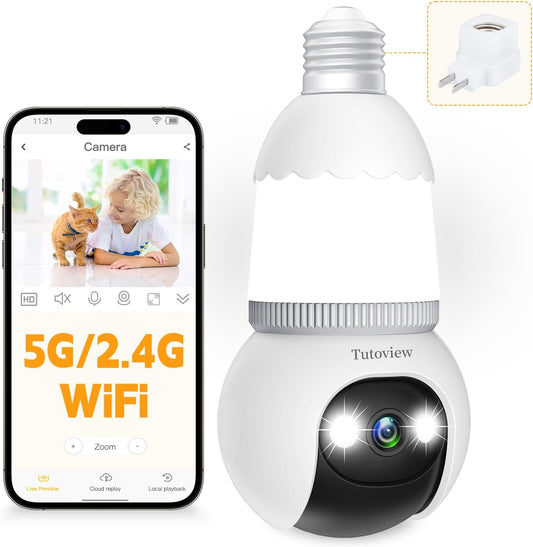 🔥 Neue, verbesserte Version ✨ 1080P-Überwachungskamera in Glühbirnenform — Kabellos (5G & 2,4 GHz), für Innen- und Außenbereich, mit Nachtsicht