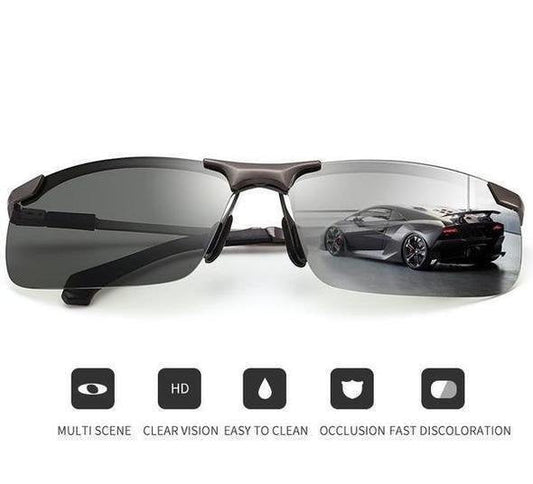 Photochrome polarisierte Sonnenbrille  – selbsttönend, Tag & Nacht, Al-Mg-Rahmen, für Autofahren, Sport & Outdoor