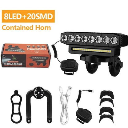 🚲 Wiederaufladbarer 28-LED-Fahrradscheinwerfer mit Hupe