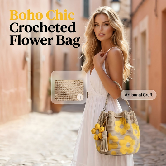 🌻 Handgefertigte Häkeltasche mit Blumenmuster – leichte Baumwollmischung, geräumig & boho – perfekt für Sommer & Strand