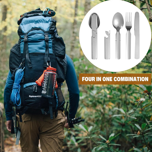 🍽️ 4-in-1 Klappbares Edelstahl-Besteckset – Kompakt, Robust & Perfekt für Unterwegs