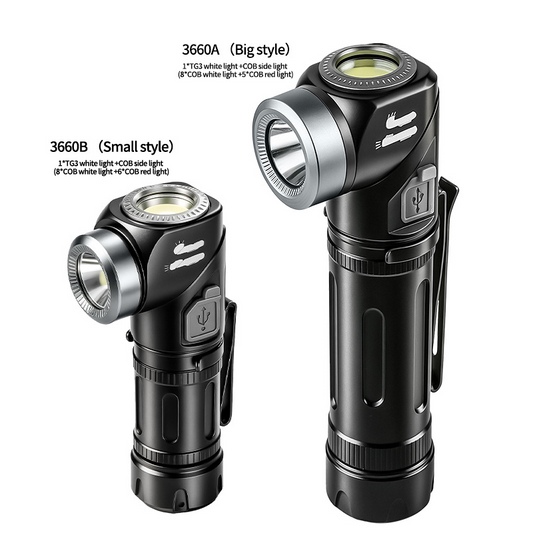 Um 90° drehbare LED-Stirnlampe und Taschenlampe