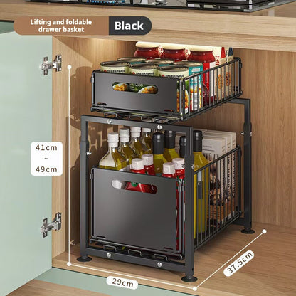 💪🥫 BLITZANGEBOT 46% RABATT! Doppelstöckiges Ausziehregal Schrankorganizer – 5 Höhenstufen, 2 Ebenen, Kohlenstoffstahl, Große Kapazität, Keine Montage ✨