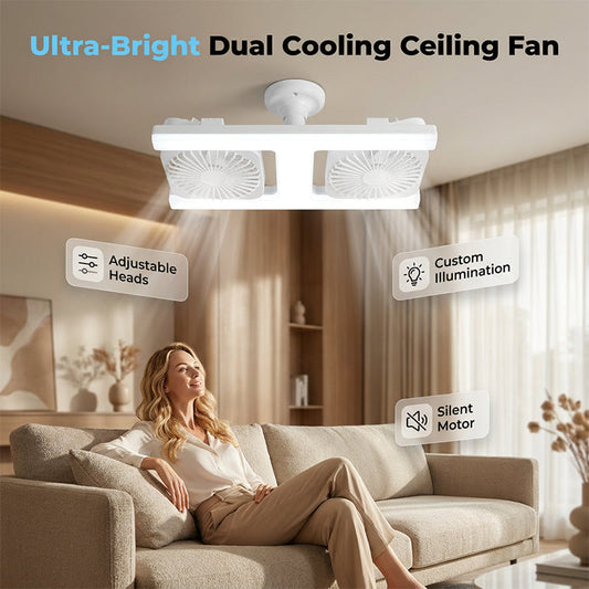 🌬️✨Deckenventilator mit Doppelkopf und LED-Licht – modernes Design mit Fernbedienung für Wohnzimmer & Schlafzimmer