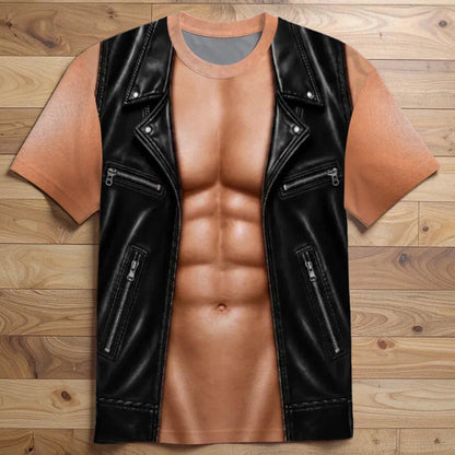 ❄️✨Lustiges Herren-T-Shirt mit Fake-Muskelprint – Auffälliges Party-Shirt für BBQ, Motorradtouren, Partys & als Geschenk